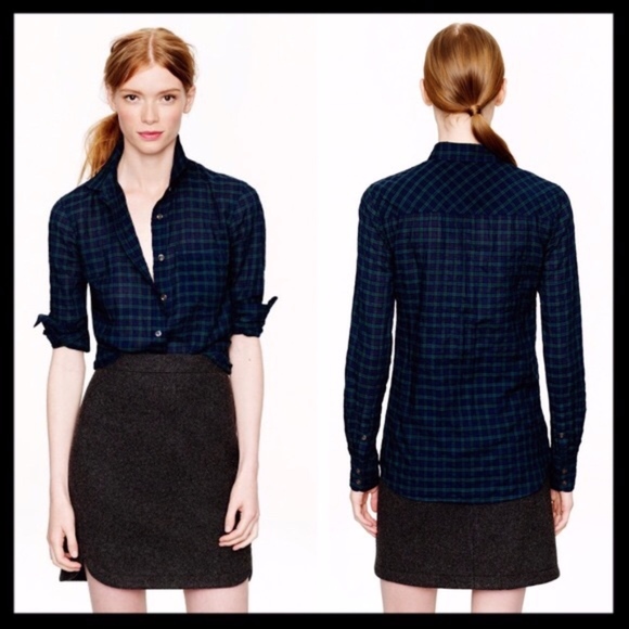 J CREW Crinkle Boy Shirt Black Watch Plaid Tartan - Picture 3 of 7